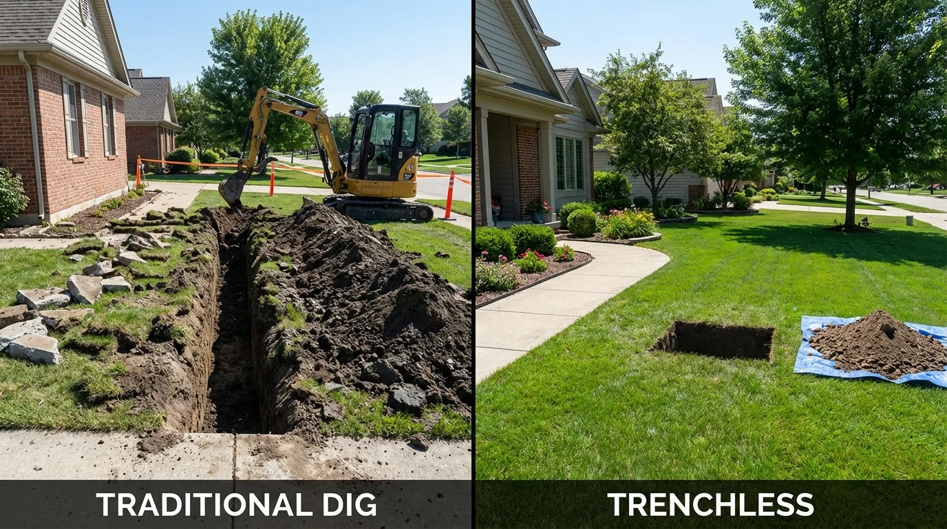 Trenchless sewer repair with minimal yard damage versus traditional excavation in Sheldon, IA